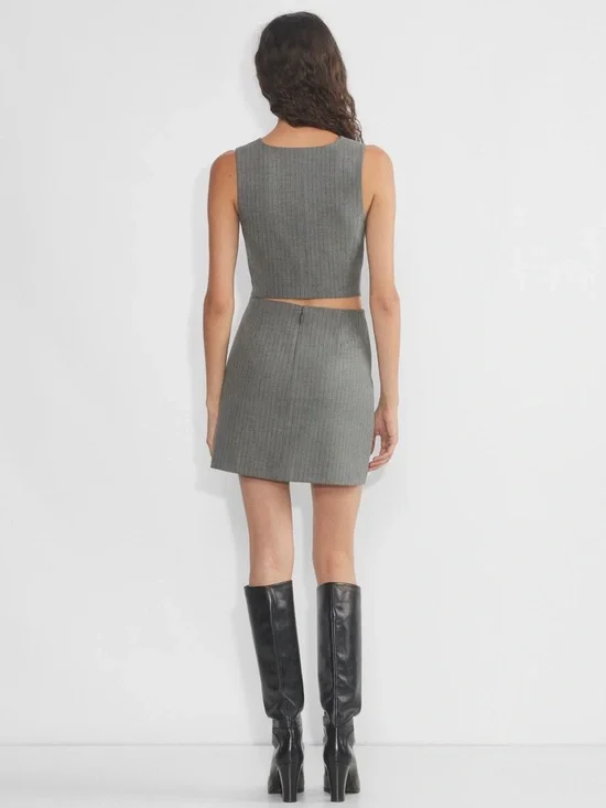 Aritzia Wilfred Classic Mini Skirt Grey Stripe Size 4 NWT A Line High Rise Chic - Picture 5 of 15